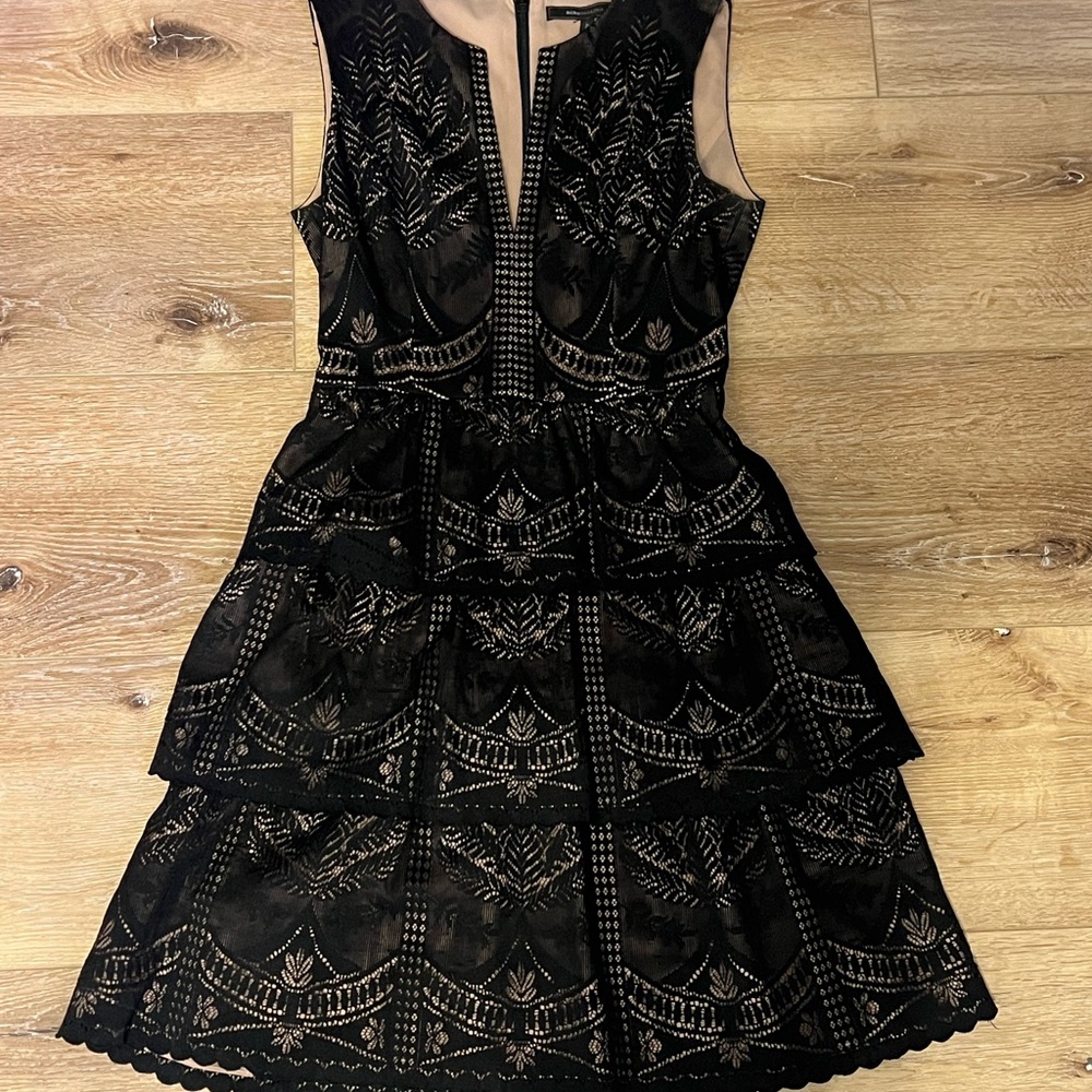 BCBG Black Asymmetrical Tiered Mini Dress